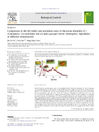 Comparison of the Life Tables and Predation Rates of Harmonia Dimidiata (F.) (Coleoptera: Coccinellidae) Fed on Aphis Gossypii G