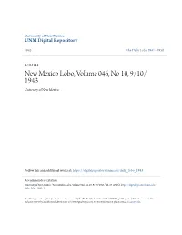 New Mexico Lobo, Volume 046, No 10, 9/10/1943." 46, 10 (1943)