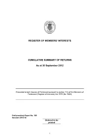 Register of Members' Interests Cumulative Summary