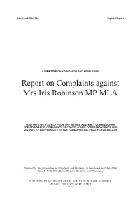 Report on Complaints Against Mrs Iris Robinson MP MLA