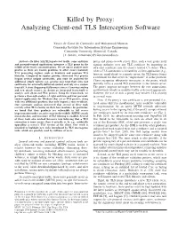 Killed by Proxy: Analyzing Client-End TLS Interception Software