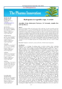 Hydroponics in Vegetable Crops