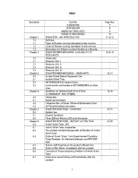 INDEX Description Sub Title Page Nos. FOREWORD 7 SYSTEM MAP 8 ABBREVIATIONS USED 9 TERMS of REFERENCE 10 Chapter 1 DISASTERS –