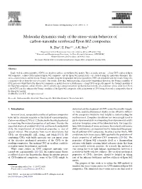 Molecular Dynamics Study of the Stress–Strain Behavior of Carbon-Nanotube Reinforced Epon 862 Composites R