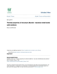 Thermal Properties of Zirconium Diboride - Transition Metal Boride Solid Solutions