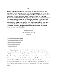 Written to Be the Introduction to a Book in the Wisconsin/Warner Bros Screenplay Series, General Editor Tino Balio, Published by the University of Wisconsin Press