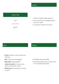 Consumer Theory Introduction Outline Preferences