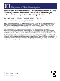 Isolation and Characterization of a Mutant Liver Aldolase in Adult Hereditary Fructose Intolerance