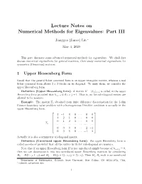Lecture Notes on Numerical Methods for Eigenvalues: Part III