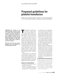 Proposed Guidelines for Platelet Transfusion