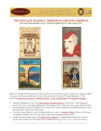 The High Life in Early Twentieth Century America Vintage Magazines List from Oldimprints.Com June 2013