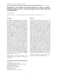 Seismicity in the Basin and Range Province of Sonora, México, Between 2003 and 2011, Near the Rupture of the 3 May 1887 Mw 7.5 Earthquake