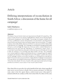 Article Differing Interpretations of Reconciliation in South Africa