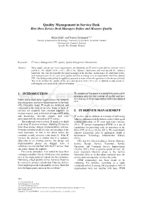 Quality Management in Service Desk How Does Service Desk Managers Define and Measure Quality