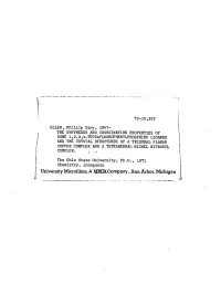 University Microfilms, a XEROX Company, Ann Arbor, Michigan the SYNTHESES and COORDINATION PROPERTIES of SOME