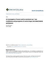 An Investigation of Racism and Its Emotional Cost : How Mindfulness and Perceptions of Control Shape Role-Related Beliefs and Behavior