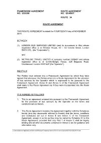 Framework Agreement No: Qc0009 Route
