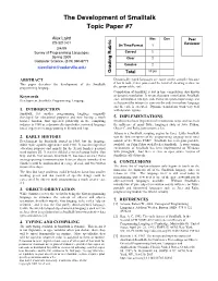 The Development of Smalltalk Topic Paper #7