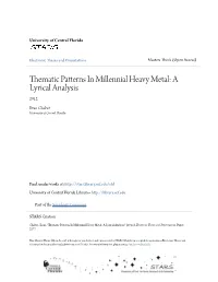 Thematic Patterns in Millennial Heavy Metal: a Lyrical Analysis 2012