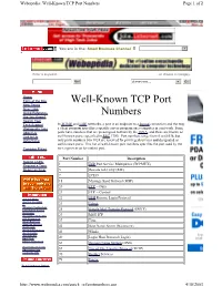 Well-Known TCP Port Numbers Page 1 of 2