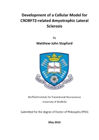 Development of a Cellular Model for C9ORF72-Related Amyotrophic Lateral Sclerosis