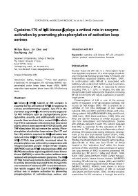 Cysteine-179 of Iκb Kinase Β Plays a Critical Role in Enzyme Activation by Promoting Phosphorylation of Activation Loop Serines