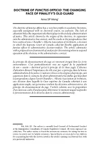 Doctrine of Functus Officio: the Changing Face of Finality’S Old Guard