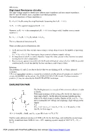 High Input Resistance Circuits: DARLINGTON PAIR