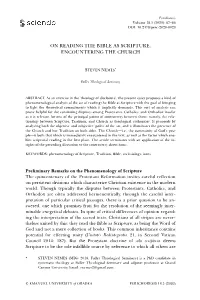 On Reading the Bible As Scripture, Encountering the Church