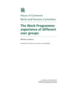 The Work Programme: Experience of Different User Groups