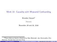 Week 10: Causality with Measured Confounding