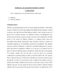 MODULE I: (B) MACROECONOMICS: MONEY 2. INFLATION After Reading