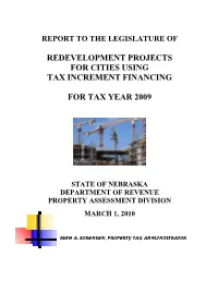 Redevelopment Projects for Cities Using Tax Increment Financing for Tax Year 2009