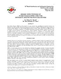 Seismic Effectiveness of Tuned Mass Damper (Tmd) for Different Ground Motion Parameters