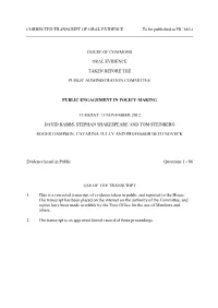 Uncorrected Transcript of Oral Evidence