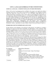 Unit 4- Language Schedule in the Constitution Official Language - Constitutional/Statutory Provisions