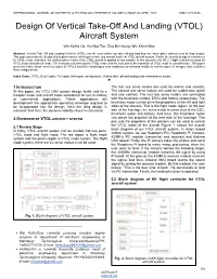 Design of Vertical Take-Off and Landing (VTOL) Aircraft System