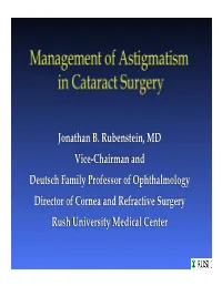 Management of Astigmatism in Cataract Surgery