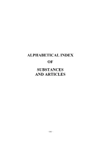 Alphabetical Index of Substances and Articles