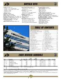 Buffalo Bits 2020 Revised Schedule Table of Contents