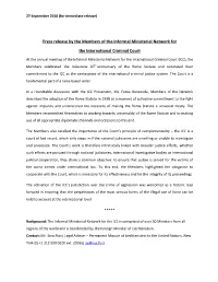 Press Release by the Members of the Informal Ministerial Network for The