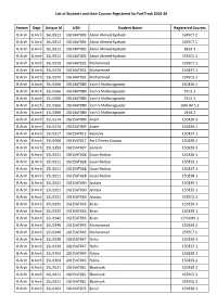 Stream Dept Unique Id USN Student Name Registered Courses B.Arch B