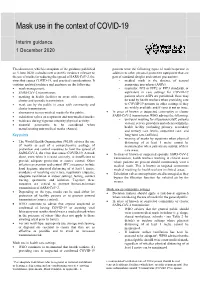 Mask Use in the Context of COVID-19 Interim Guidance 1 December 2020