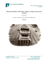Roswell and Walker AFB Closure: History, Analysis, and Lessons Learned
