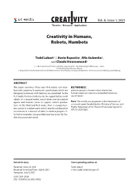 Creativity in Humans, Robots, Humbots 23
