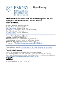 Proteomic Identification of Neurotrophins in the Eutopic Endometrium of Women with Endometriosis Aimee S