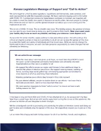 Kansas Legislators Message of Support and “Call to Action”