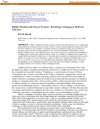 Revisiting Cataloging in Medieval Libraries