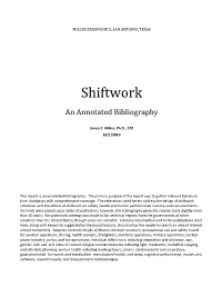 Shiftwork an Annotated Bibliography