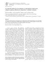 A Molecular Method for the Detection of Sally Lightfoot Crab Larvae (Grapsus Grapsus, Brachyura, Grapsidae) in Plankton Samples